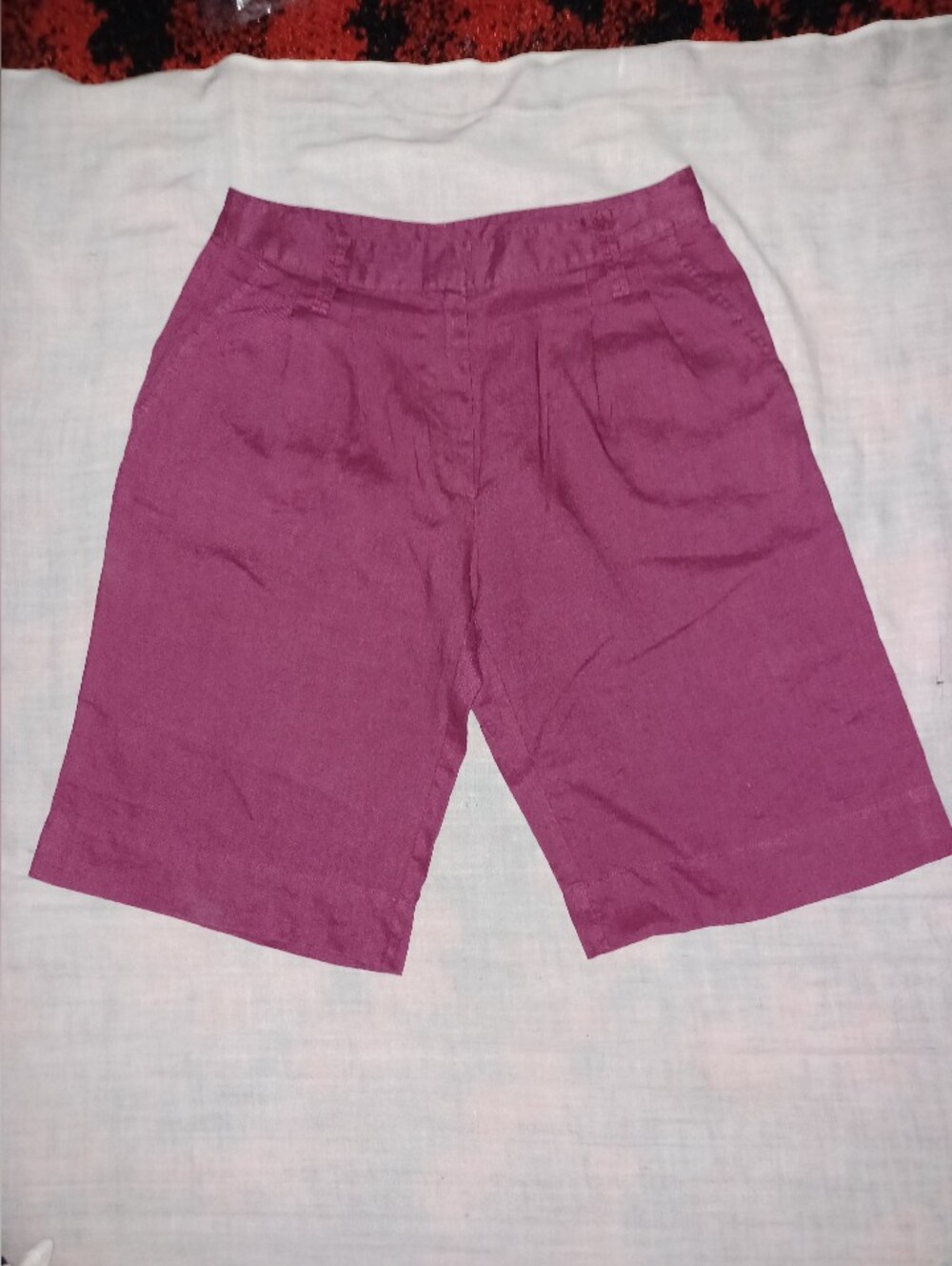 Women's Spiegel Burgundy Linen Bermuda Shorts 8